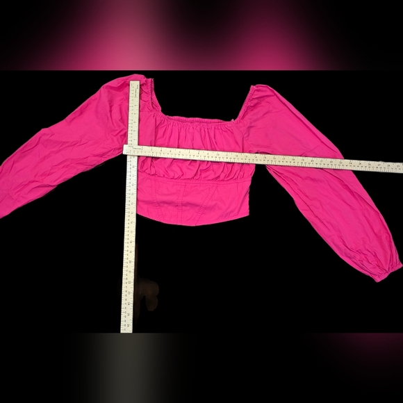 Japna Women's L, Hot Pink Puff Sleeve Corset Crop Top Barbiecore, Girly, Cottage - Picture 3 of 6